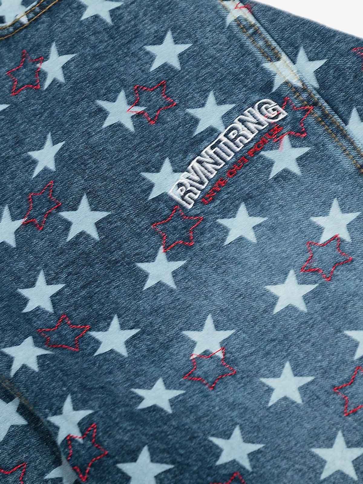 Star-Printed Wide-Leg Denim Culottes for Women - Stylish and Comfortable Everyday Wear 