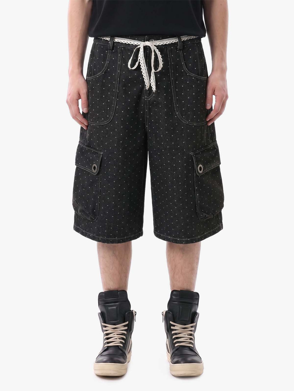 Polka Dot Denim Cargo Shorts