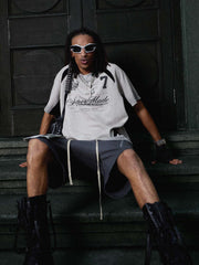 Faux Suede Panel Graphic T-Shirt