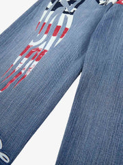 Flag Wing Print Baggy Jeans
