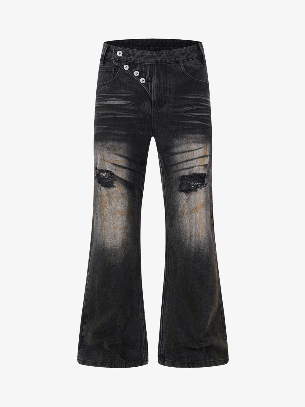 Distressed Button Fly Bootcut Jeans