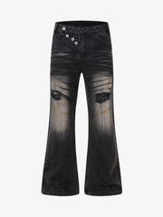 Distressed Button Fly Bootcut Jeans