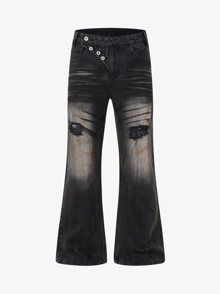 Distressed Button Fly Bootcut Jeans