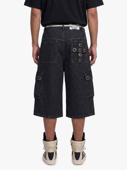 Polka Dot Denim Cargo Shorts