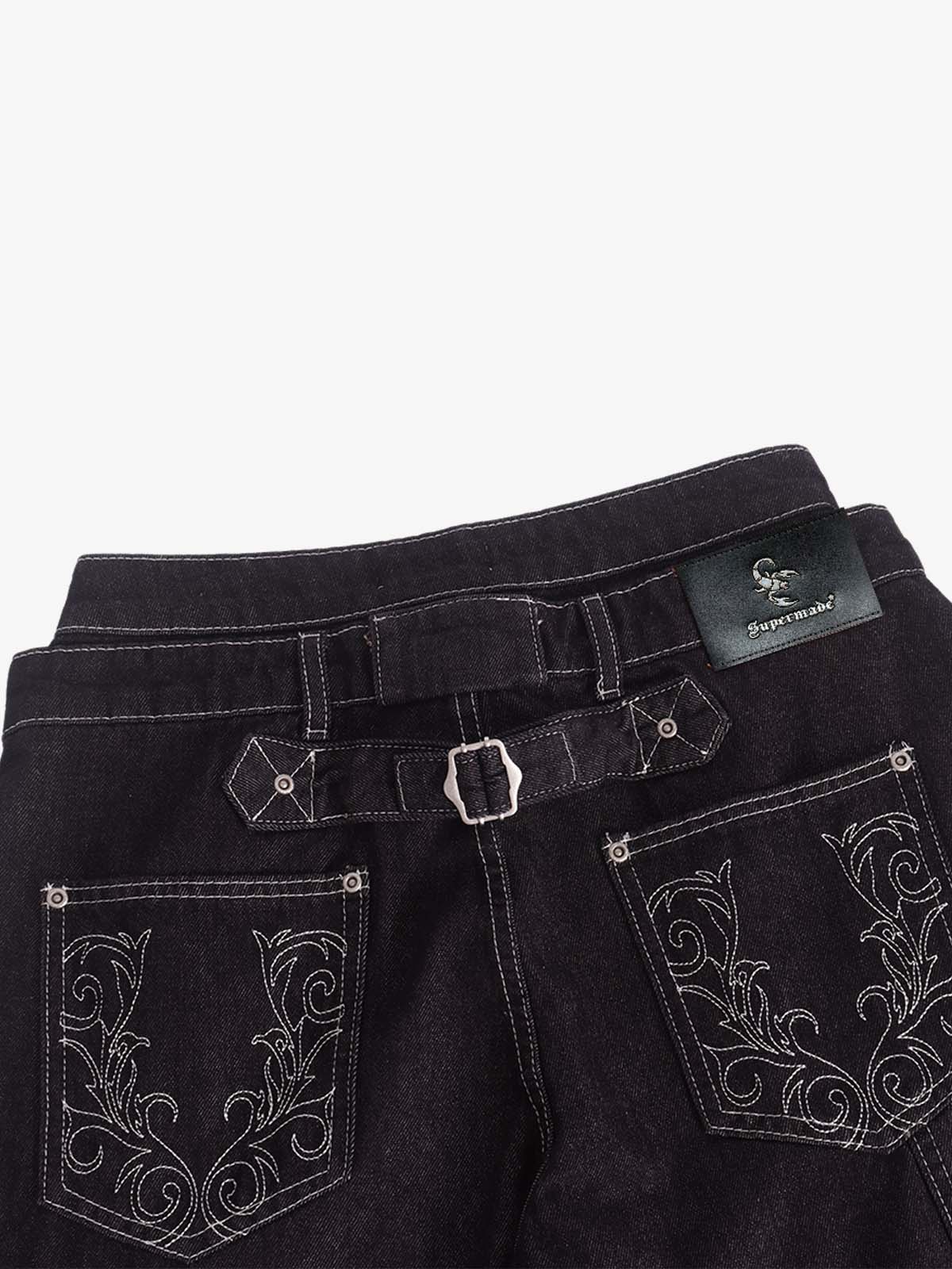 Double Waist Raw Denim Baggy Barrel Jeans