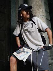 Faux Suede Panel Graphic T-Shirt