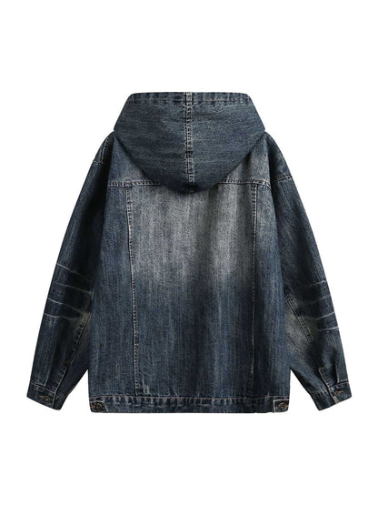 Retro Washed Workwear Denim Hooded Jacket 