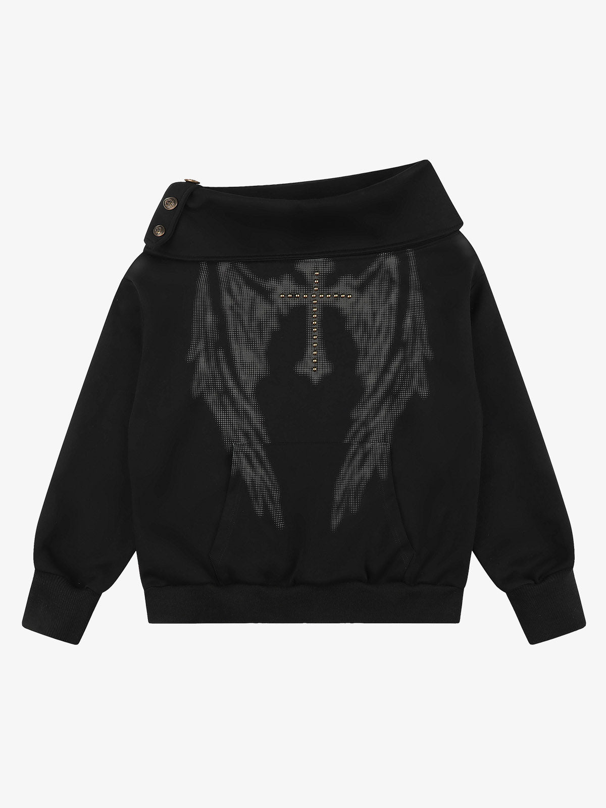 Sweatshirt mit gekreuztem Flügel-Grafik und Strasssteinen
