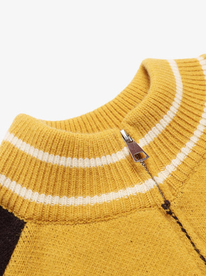 Stylish Contrast Panel Zip-Up Sweater for Casual Wear 