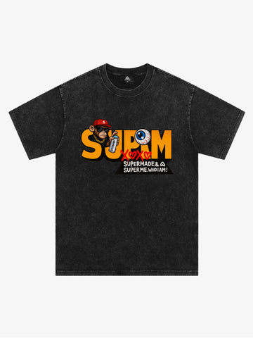 SUPM Trendy Hip-Hop Monkey Graffiti Font T-Shirt 