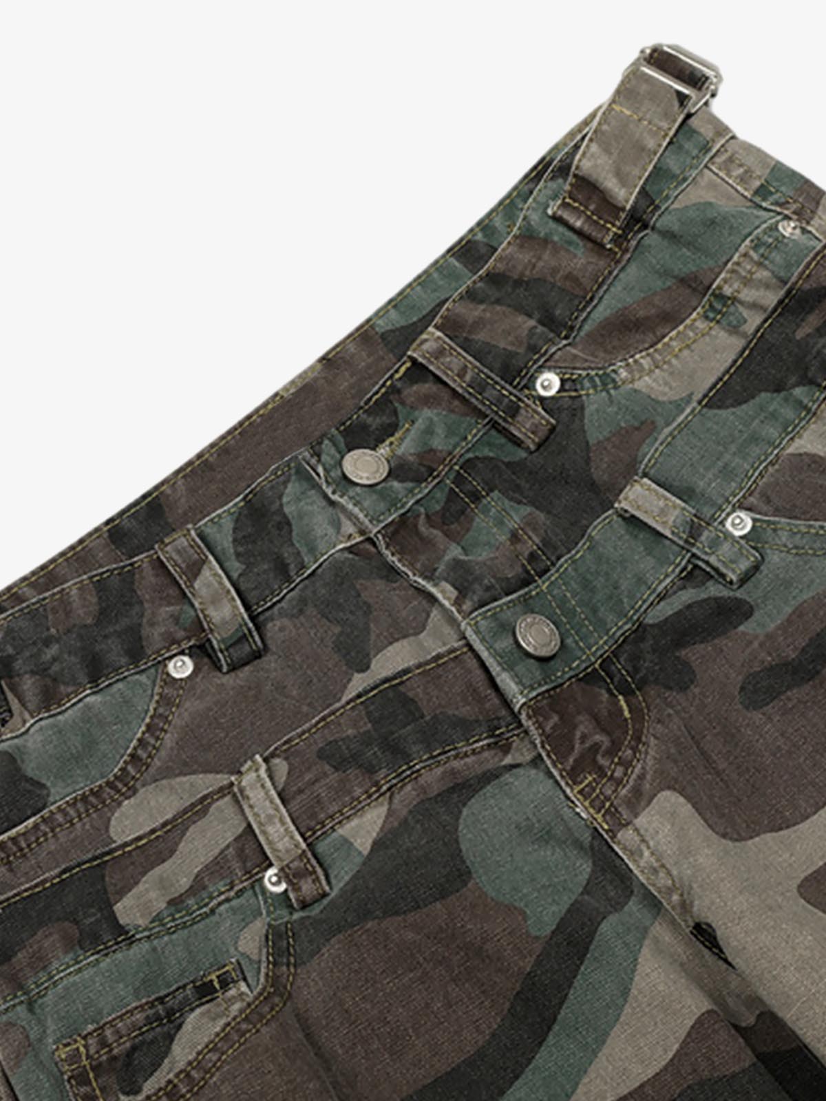 Retro Double Waist Camouflage Barrel Pants - 2555 