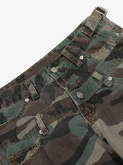 Retro Double Waist Camouflage Barrel Pants - 2555 