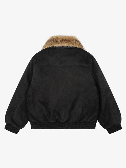 Vintage Distressed Deconstructed Faux Fur Collar Jacket 