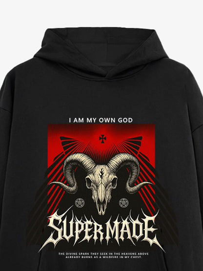 Supermade Dark Style Sheep Skull Hooded Sweatshirt 