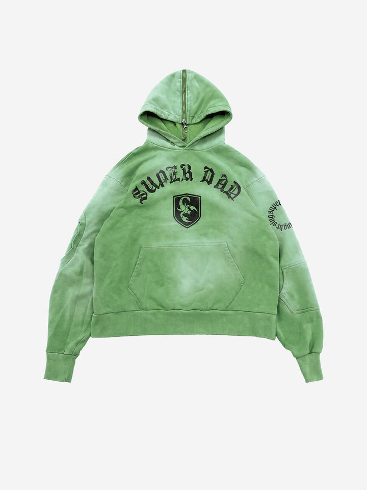 Distressed Graphic Washed Cropped Hoodie