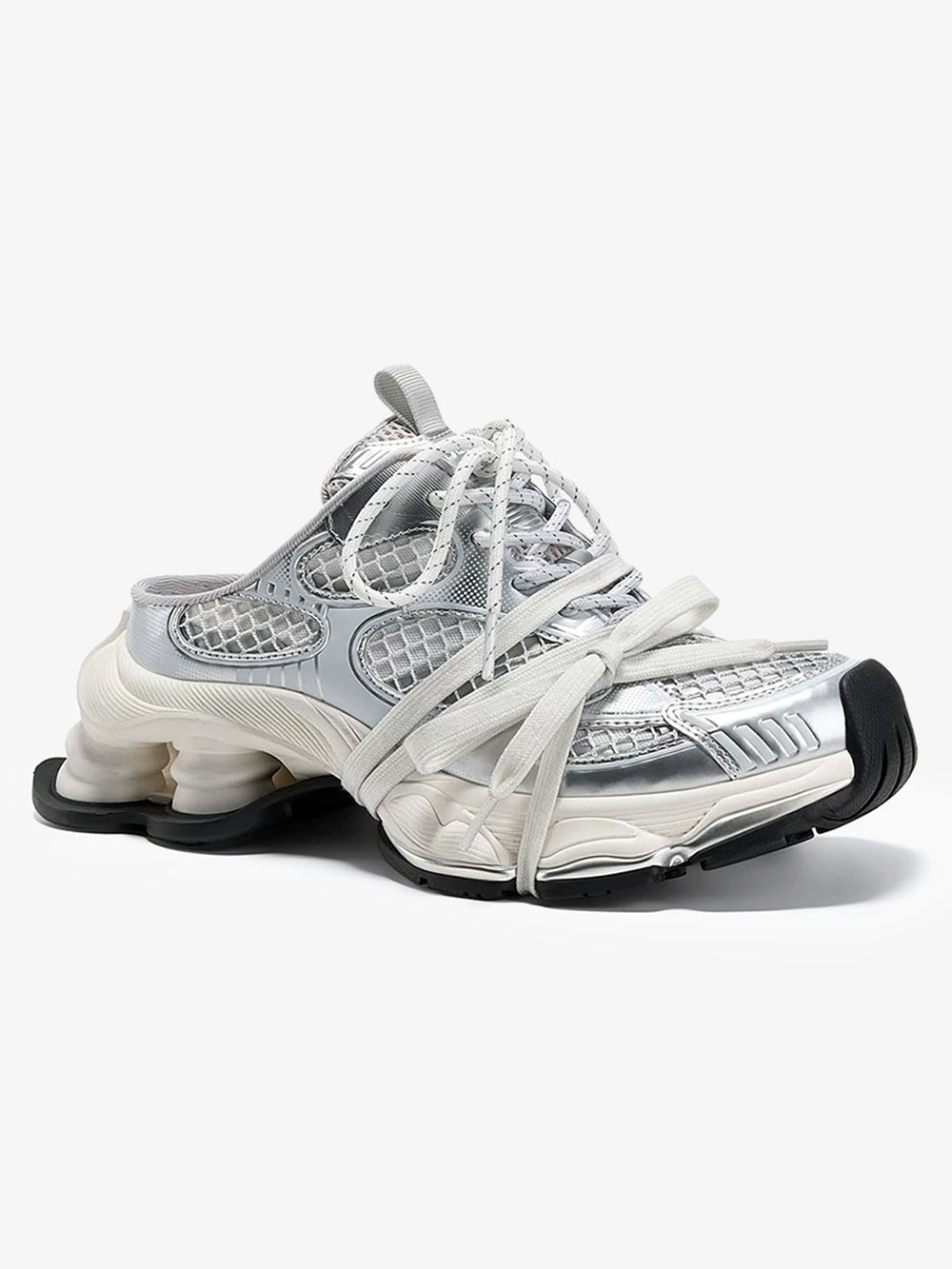 Chunky Sole Metallic Mesh Spring-Loaded Sneakers