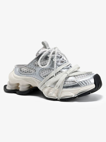 Chunky Sole Metallic Mesh Spring-Loaded Sneakers