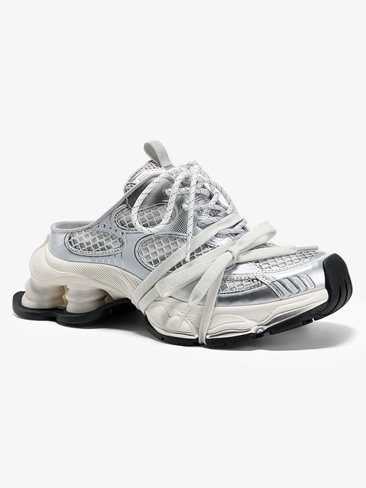 Chunky Sole Metallic Mesh Spring-Loaded Sneakers