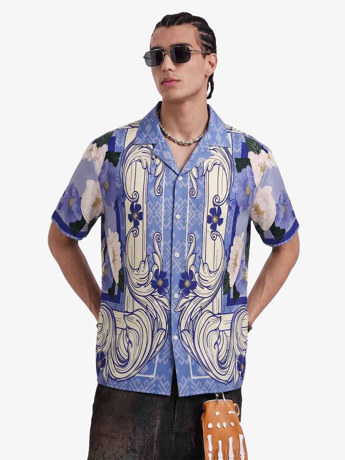 Vintage Baroque Floral Camp Collar Boxy Shirt 