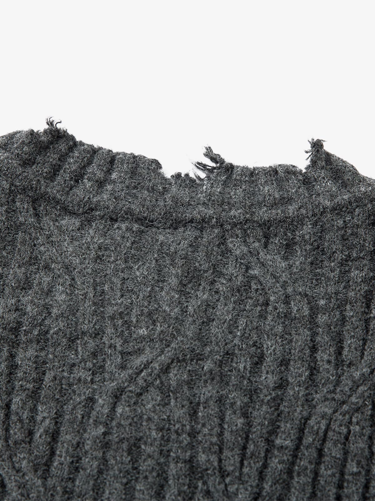 Knitted Distressed Diamond Pattern Raw Edge Sweater 