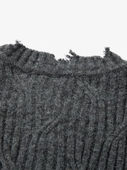 Knitted Distressed Diamond Pattern Raw Edge Sweater 