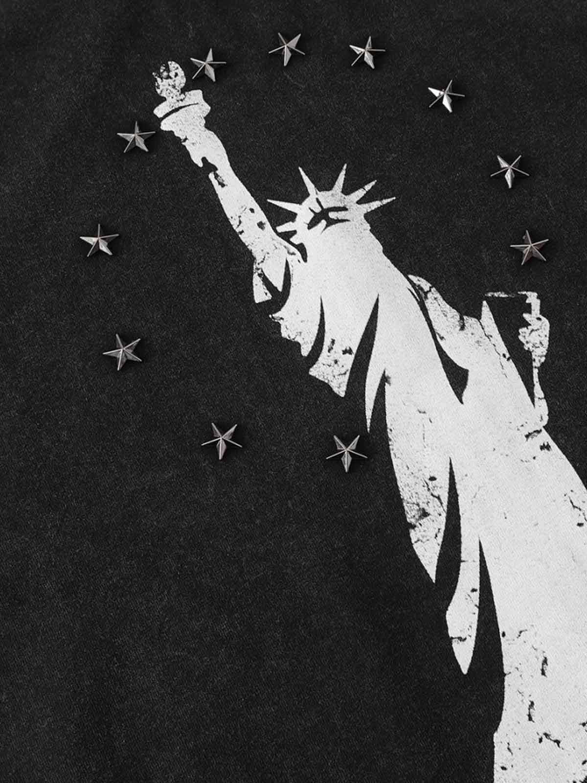 Statue of Liberty Print and Star Details T-Shirt 