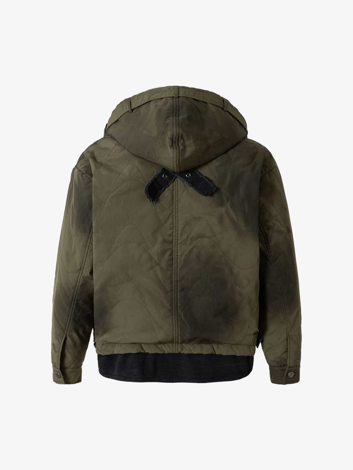 Camouflage Print Quilted Jacket with Detachable Hood for Men 