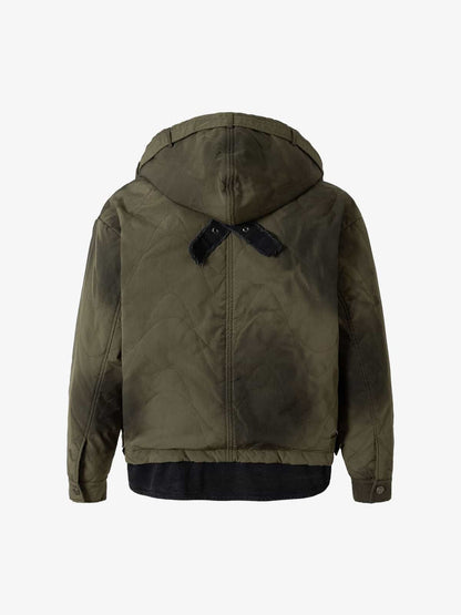 Camouflage Print Quilted Jacket with Detachable Hood for Men 