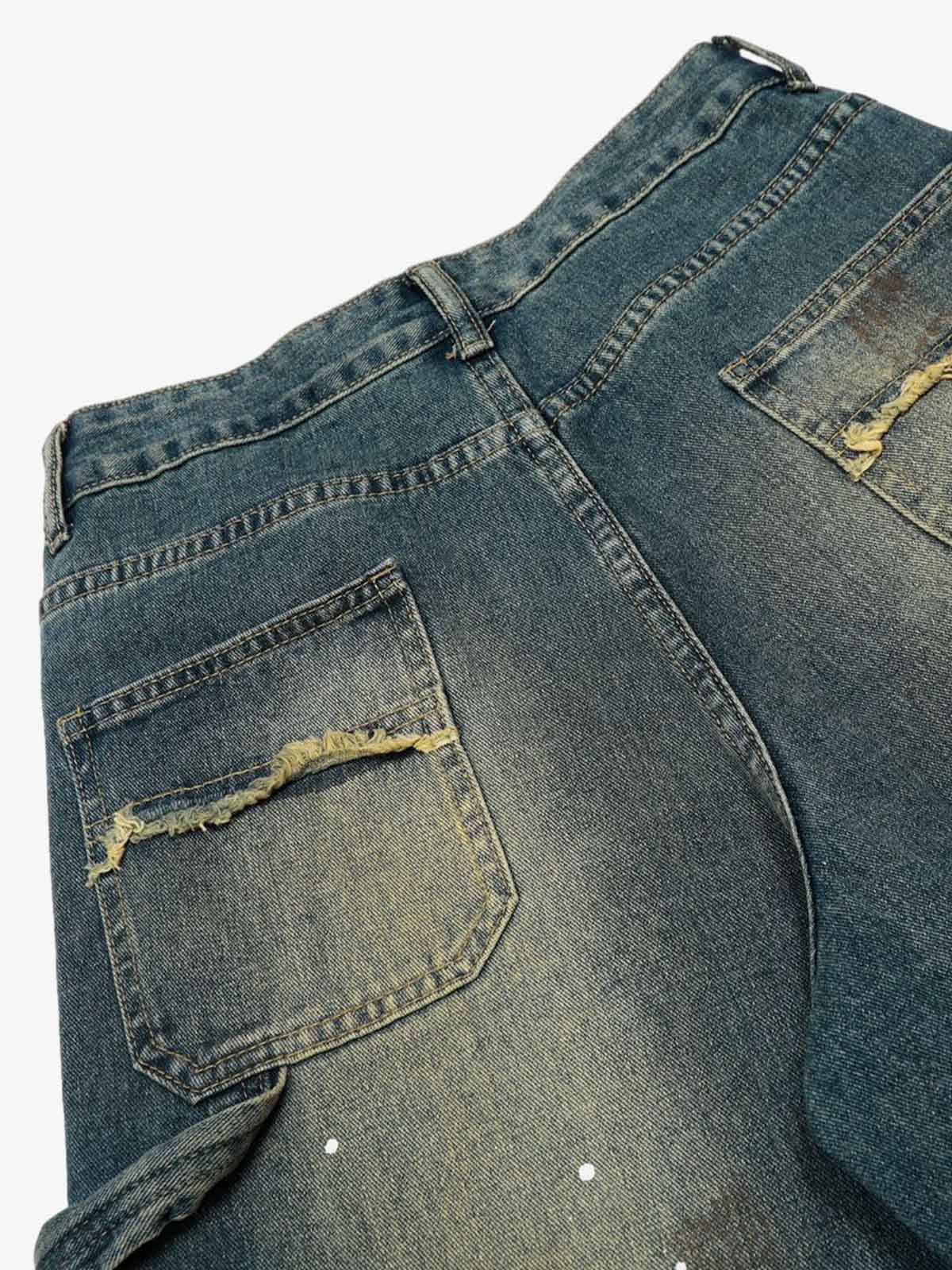 Distressed Denim Jeans with Braided Chain Detail - Perfect for Casual and Streetwear Styles 