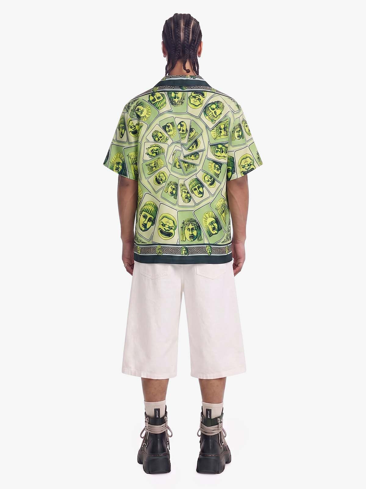Baroque Pattern Statue Camp Collar Boxy Shirt 