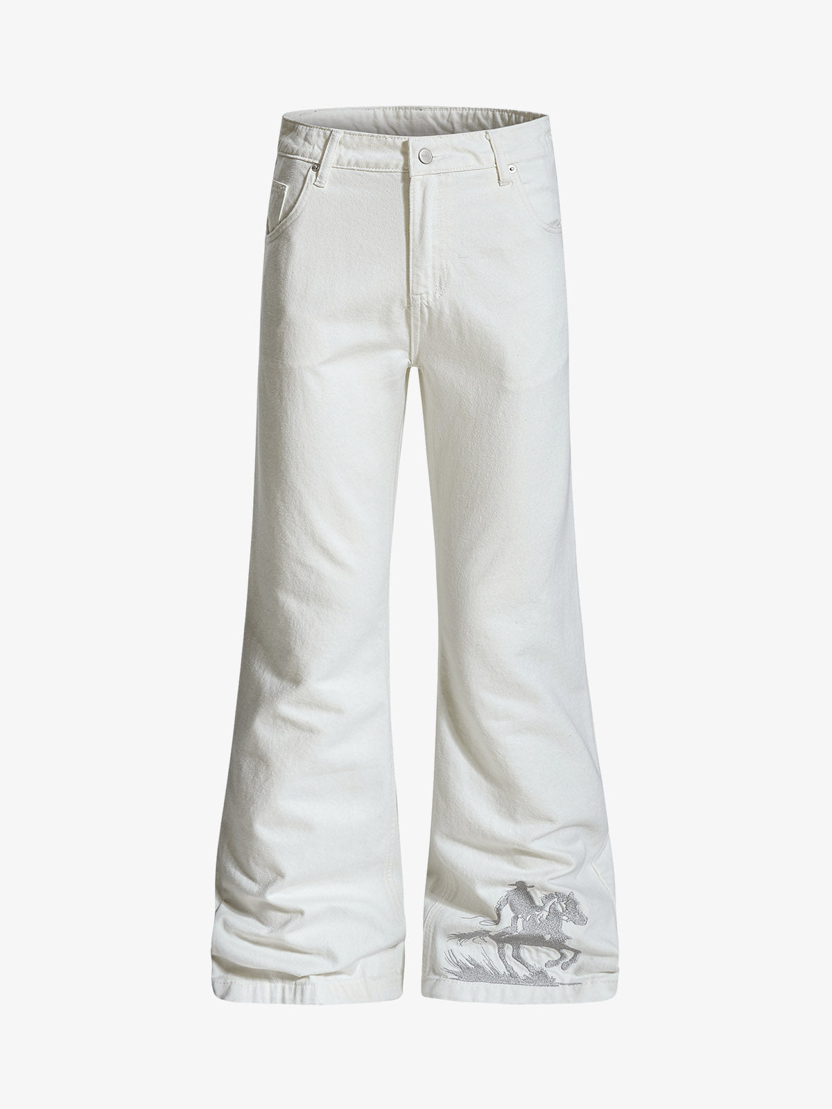 Embroidered Horse Wide Leg Denim Flare Jeans