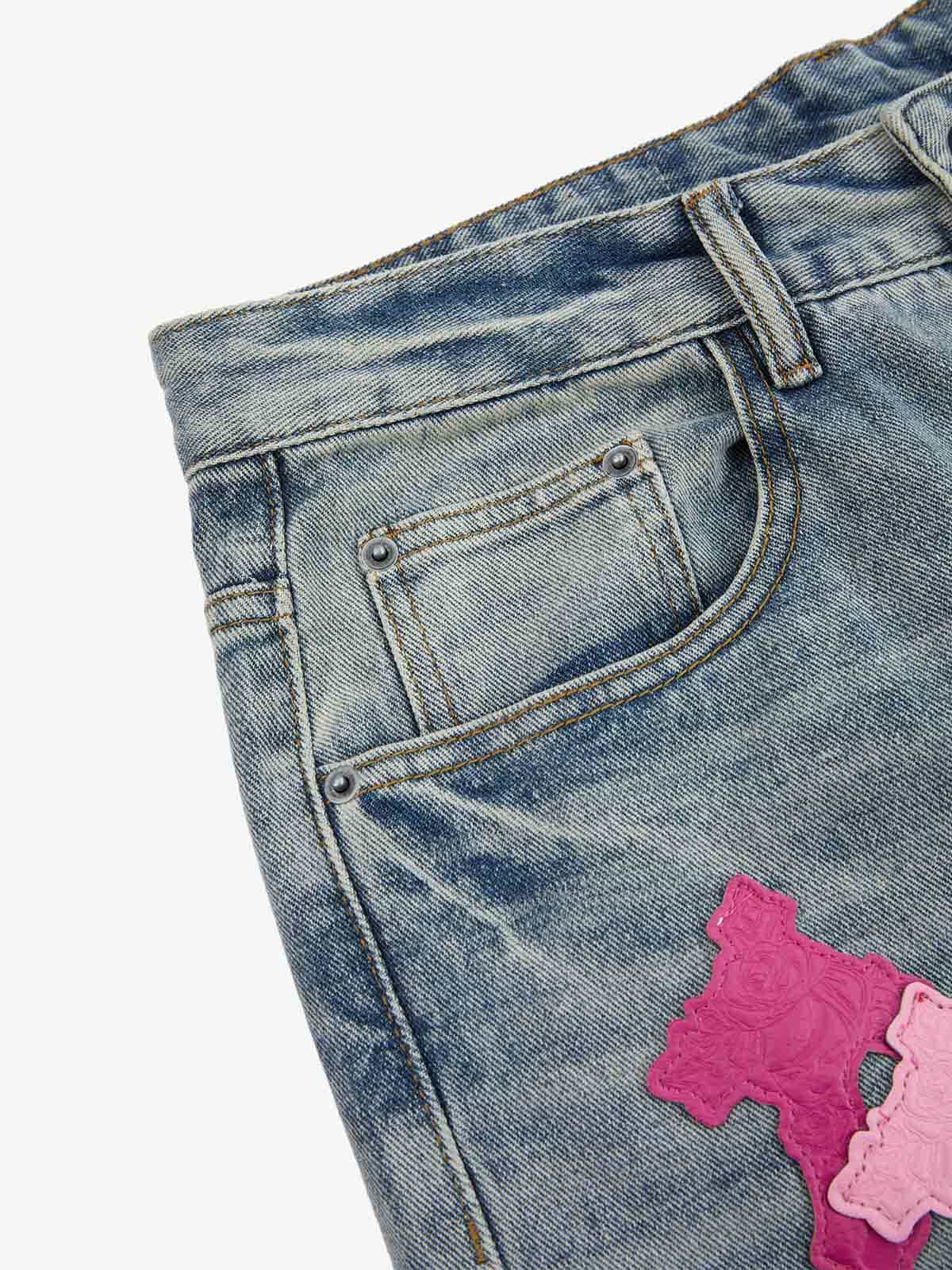 Supermade Retro Distressed Print Heavyweight Canvas Baggy Pants 