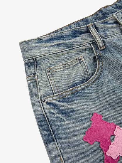 Supermade Retro Distressed Print Heavyweight Canvas Baggy Pants 