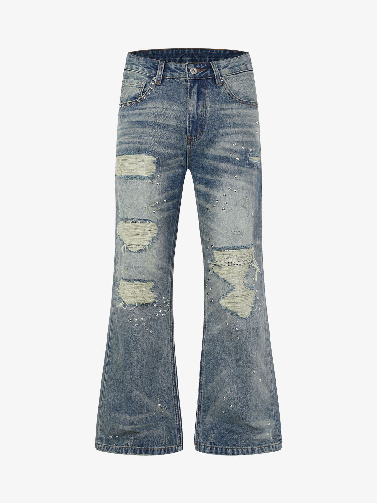 Ripped Studded Bootcut Jeans