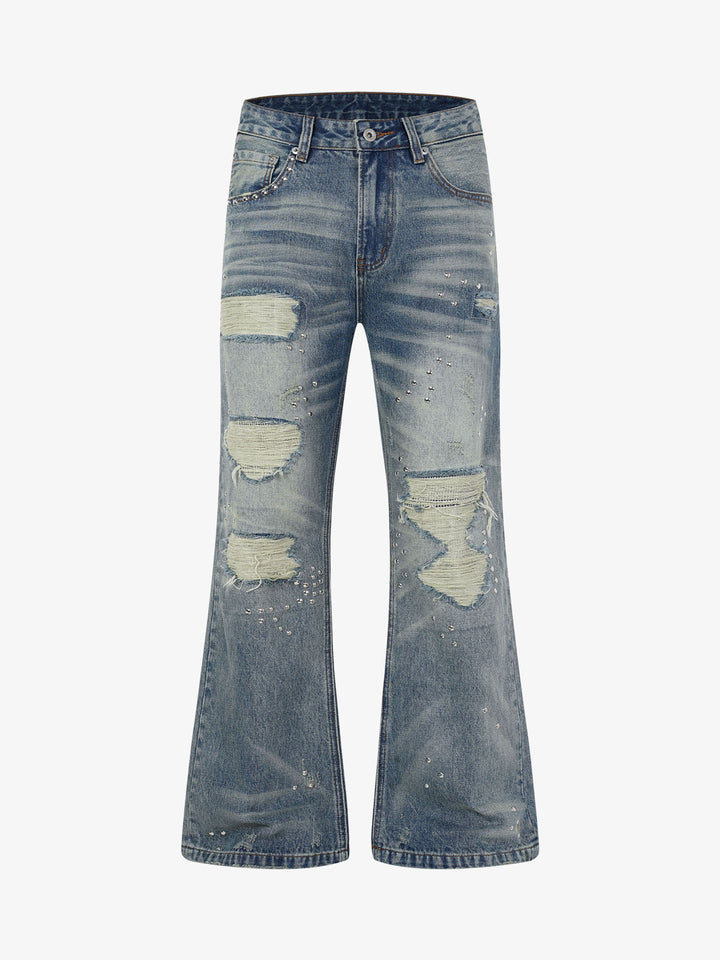 Ripped Studded Bootcut Jeans