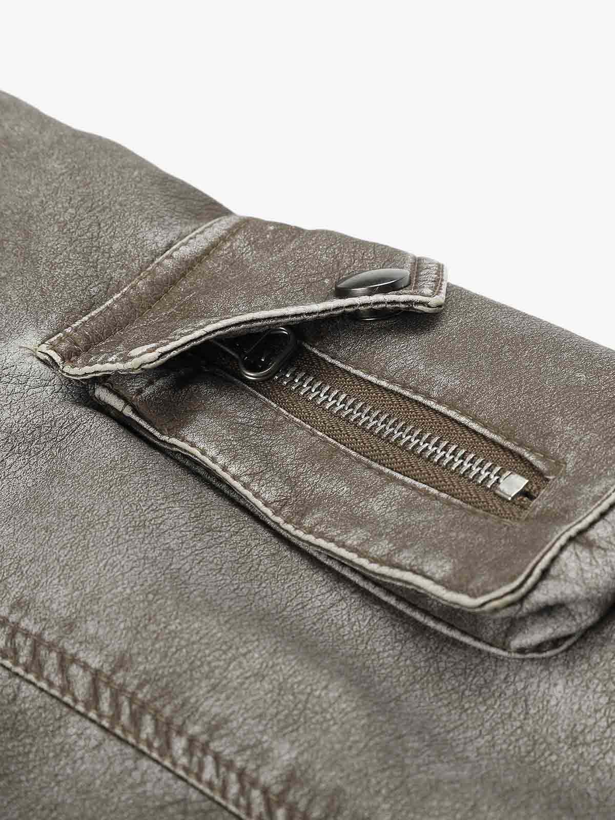 Washed High-Collar Multi-Zip Bomber Coat