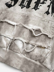 SUPM Graphic Deconstructed Raw-Edge Oversized Sweatshirt