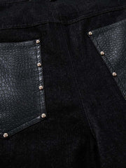Schwarze Jeansjacke mit Krokodilprägung