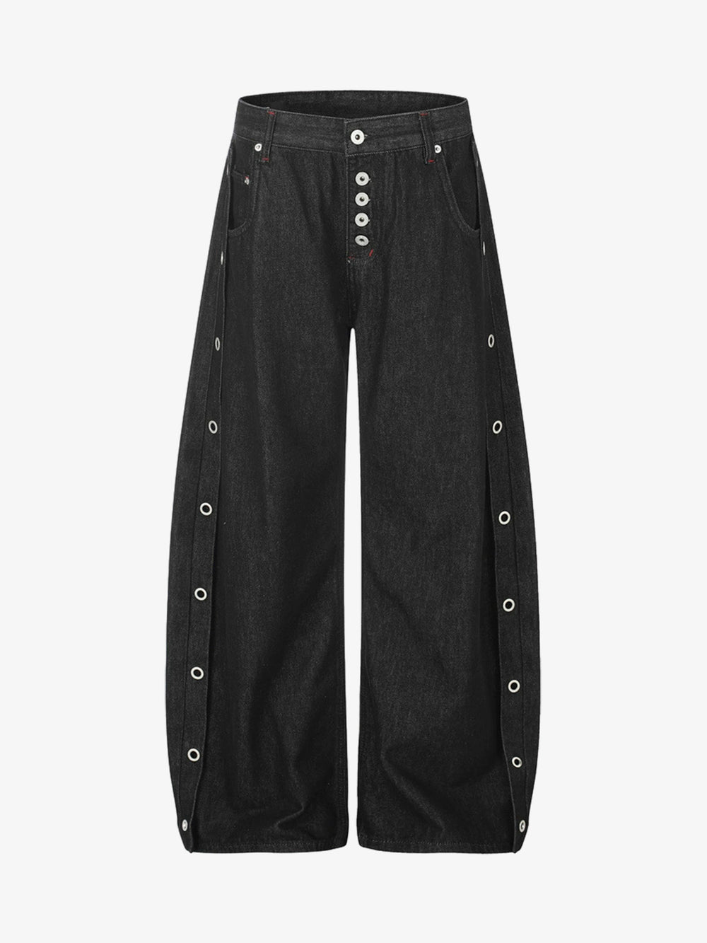 Deconstructed Button-Front Scimitar Jeans