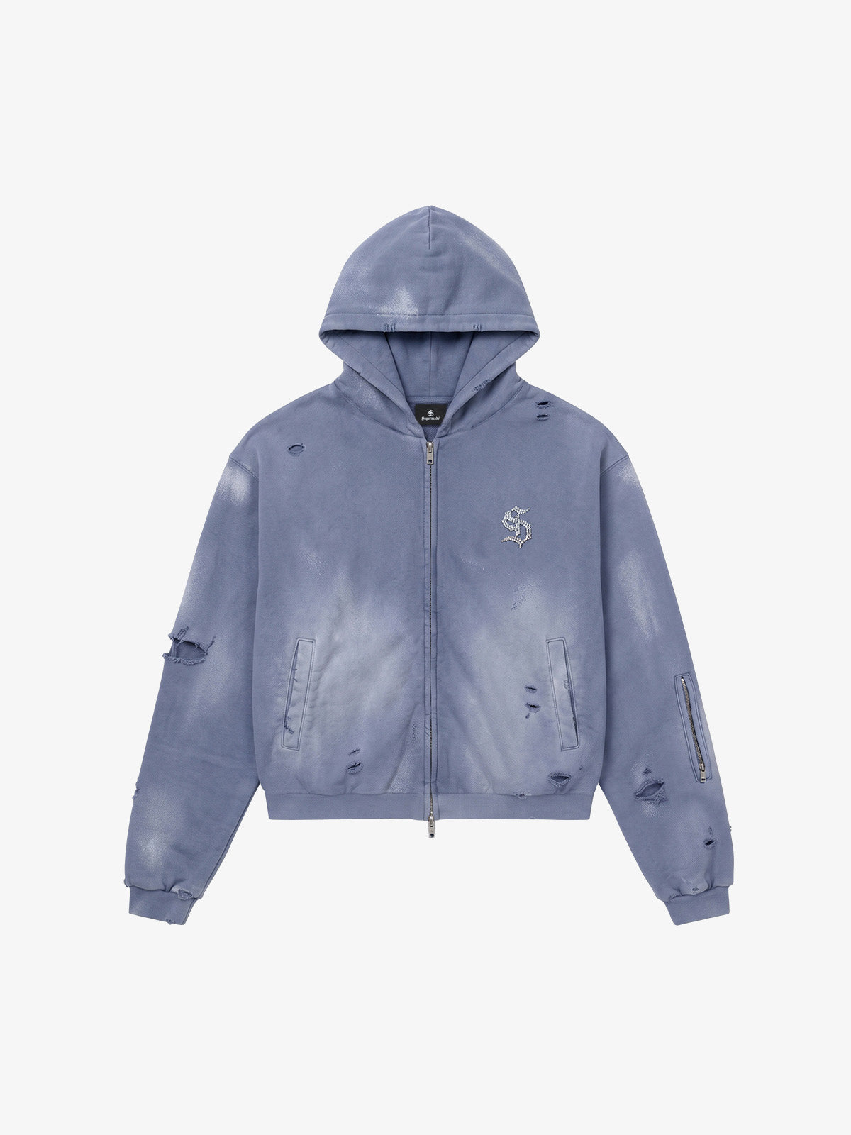 Rhinestone Graphic Garment-Washed Hoodie