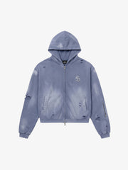 Rhinestone Graphic Garment-Washed Hoodie
