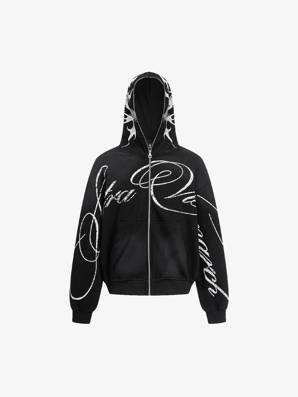 High Street Script Letter Print Zip-up Hoodie Jacket 