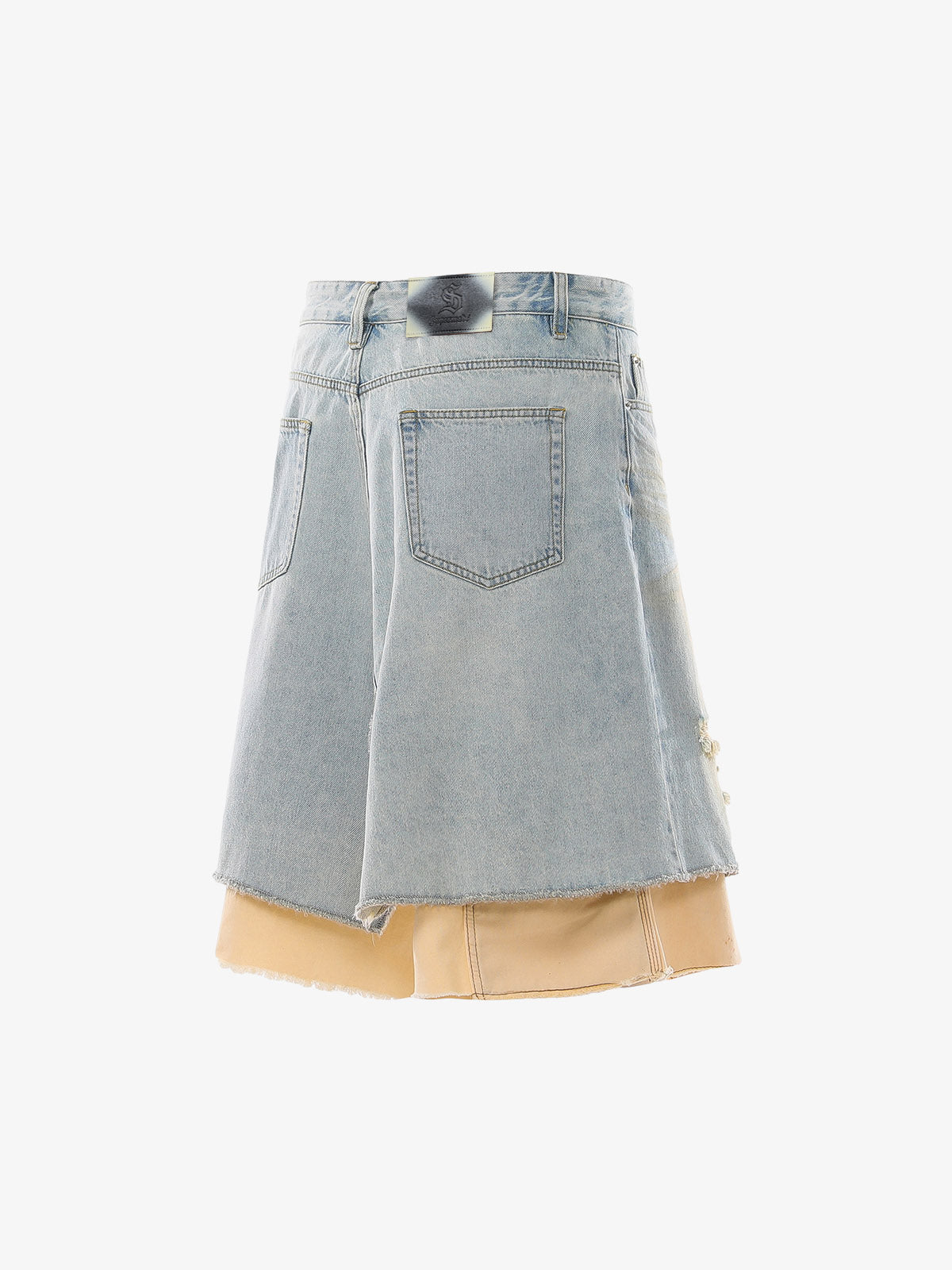 Faux Two-Piece Ripped Denim Shorts 