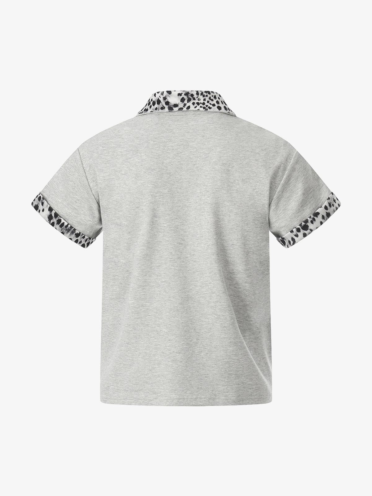 Leopard Trim Half Zip Polo T-Shirt 