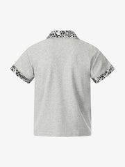 Leopard Trim Half Zip Polo T-Shirt 