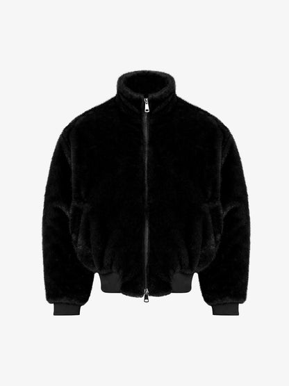 Retro Plush Fleece Stand-Collar Zip-Up Jacket 