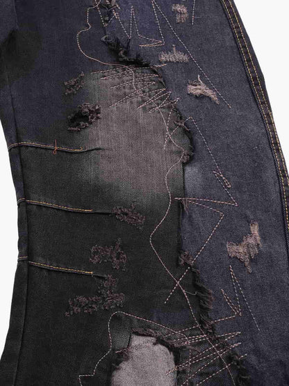 Vintage Washed Patchwork Distressed Barrel Jeans 