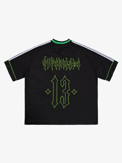 Supermade Color-Blocked V-Neck Embroidered Jersey Short-Sleeved 