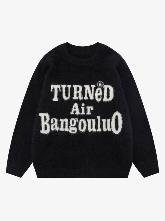 Letter Embroidery Round Neck Casual Sweater 