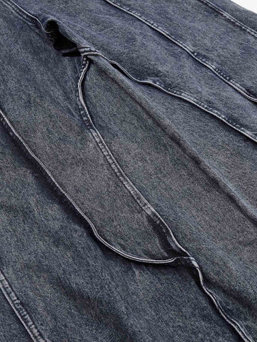 Washed Geometric Panel Barrel Jeans 